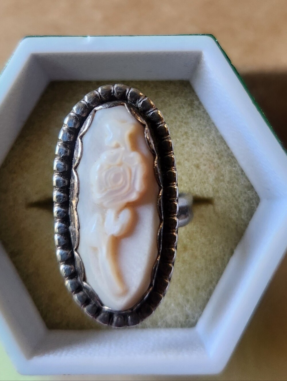 Vintage Sterling Carved Coral Ring